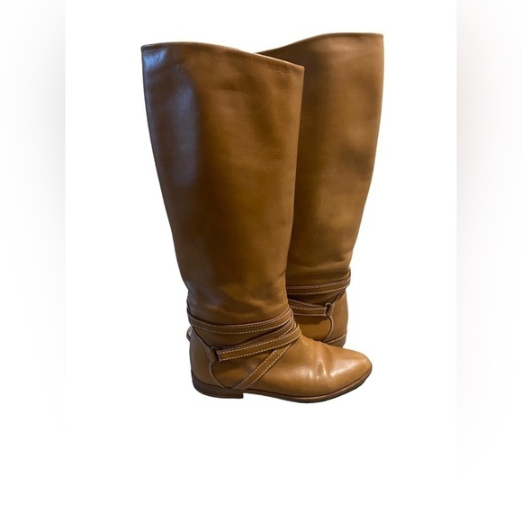Joan & David Brown Camel Soft Leather Riding Boots Strappy Handmade Italy Sz 6? - Picture 6 of 16